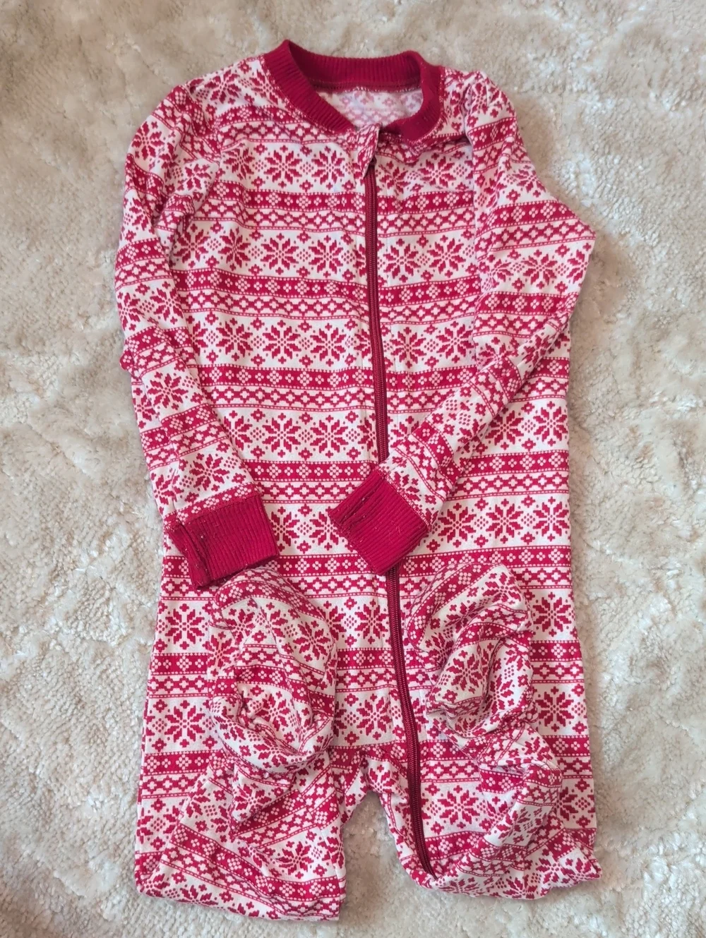 Kids Red and White Fair Isle One-Piece Pajamas